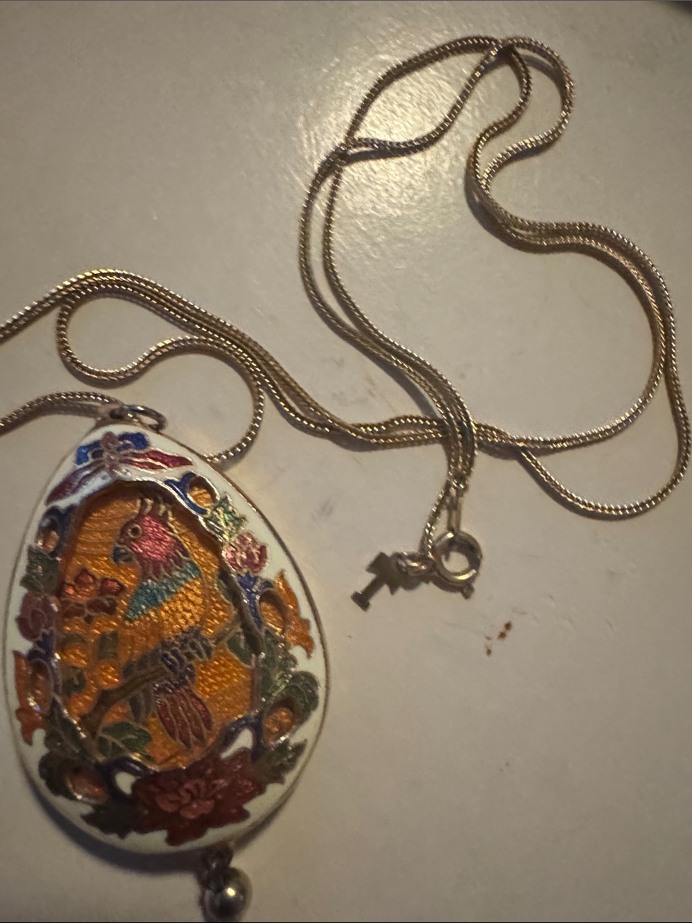 Trifari Gold-Tone Multicolor Enamel Bird Egg Pendant Necklace